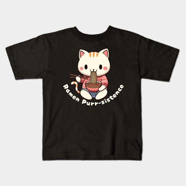 Ramen bowl Cat eat noodles Kids T-Shirt by Japanese Fever